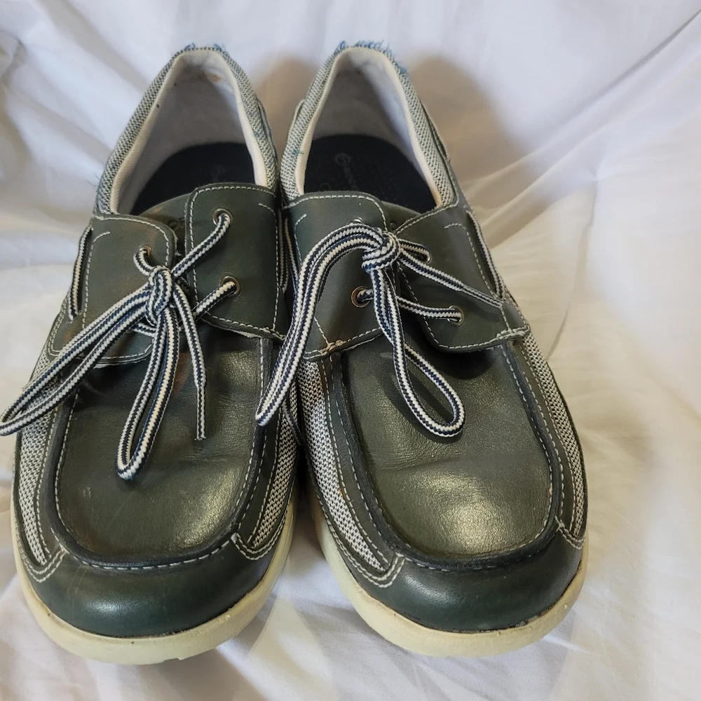 Rockport Men's Olive Green Leather & Gray Trim Boat Shoes 12